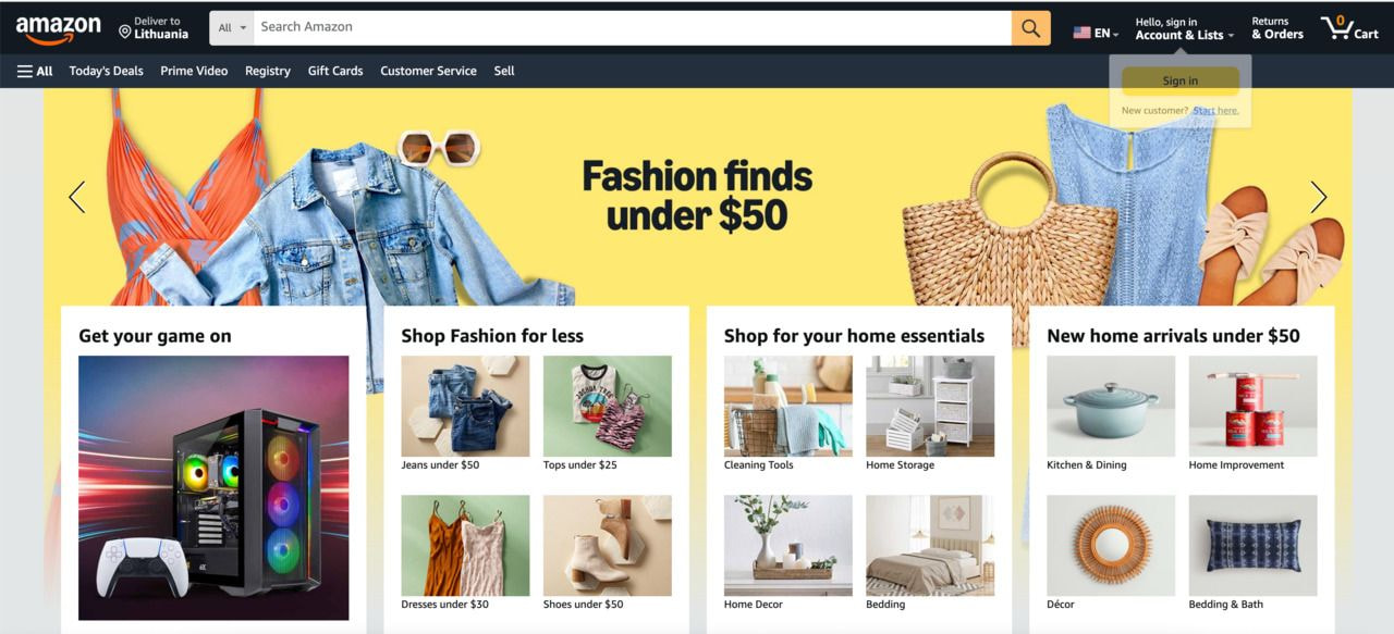 A screenshot of an Amazon landing page.